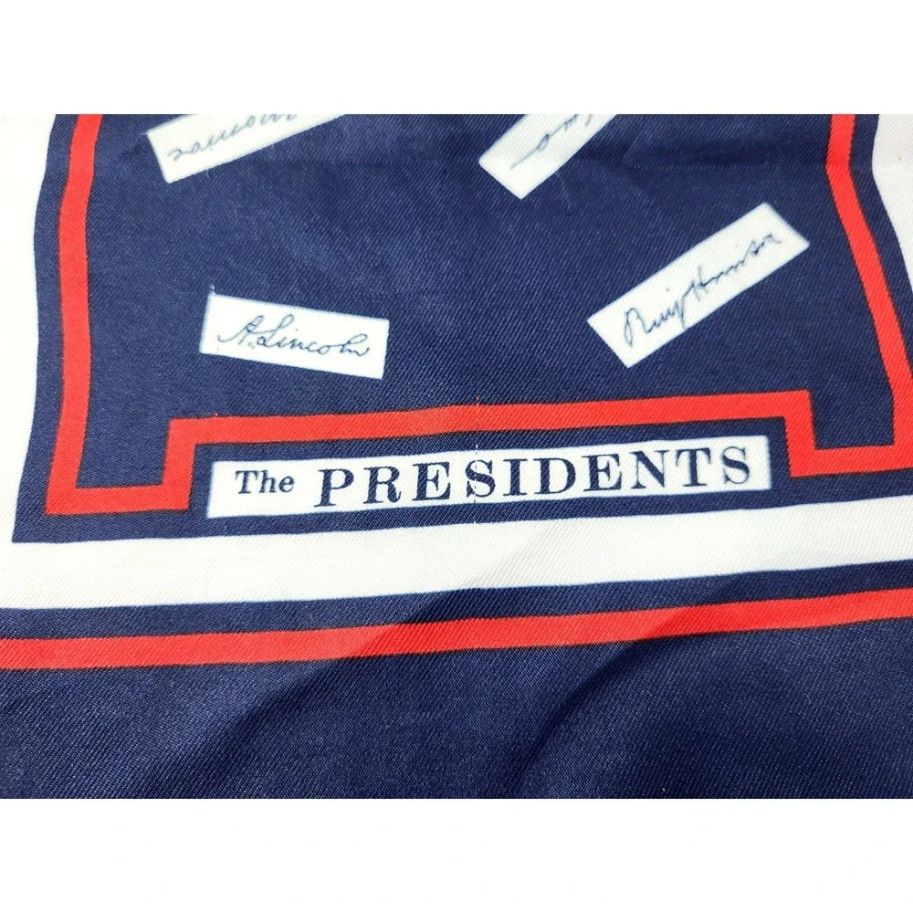 VTG Millicent 'The Presidents' Signature Rectangle Scarf Blue Red/ White Boarder